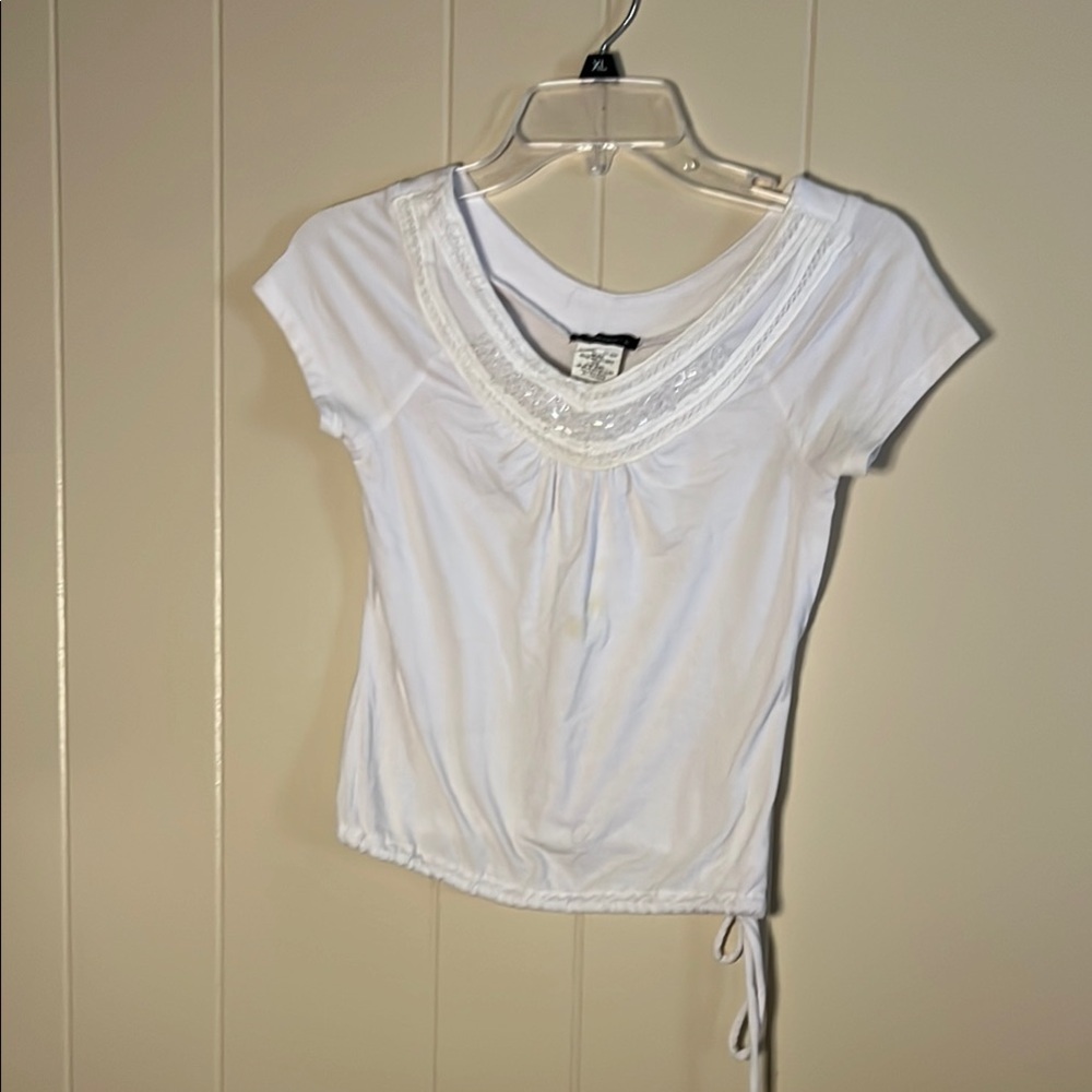 Speechless White Fitted Tie Front Bib Collar T-Shirt